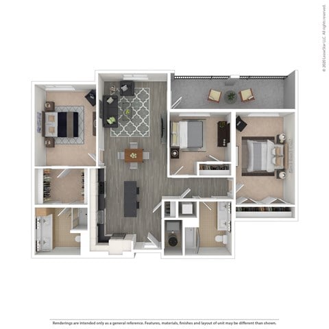 Floor plan for 3 beds, 2 baths, 1250 sqft